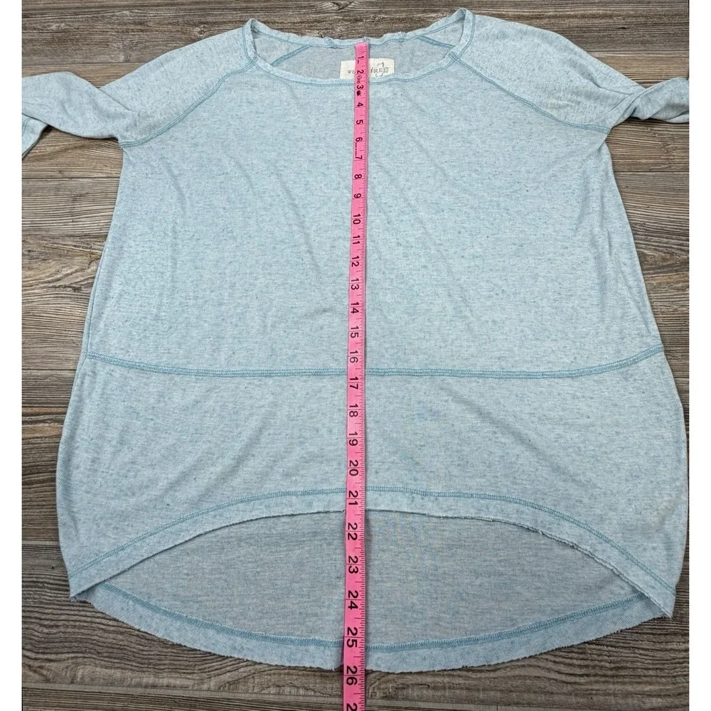 We The Free Turquoise Blue High Low Hem Long Sleeved Top Size S Oversized Sheer - Picture 4 of 8
